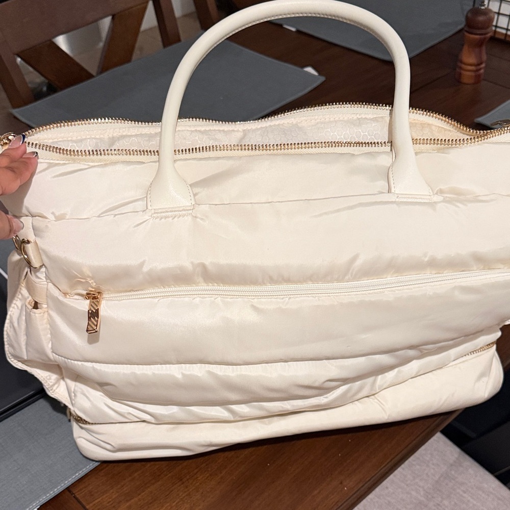 Cream Quilted Tote Bag with Gold Hardware - Women Bags